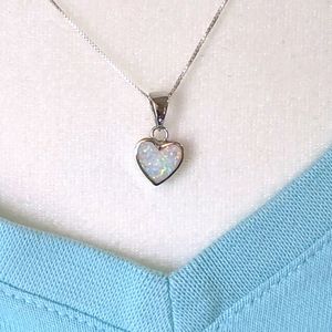 Sterling silver necklace - small opal heart
